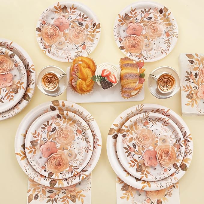 Boho Fall Plates and Napkins Sets, Floral Paper Plates Supplies Serves 50 - Image 5