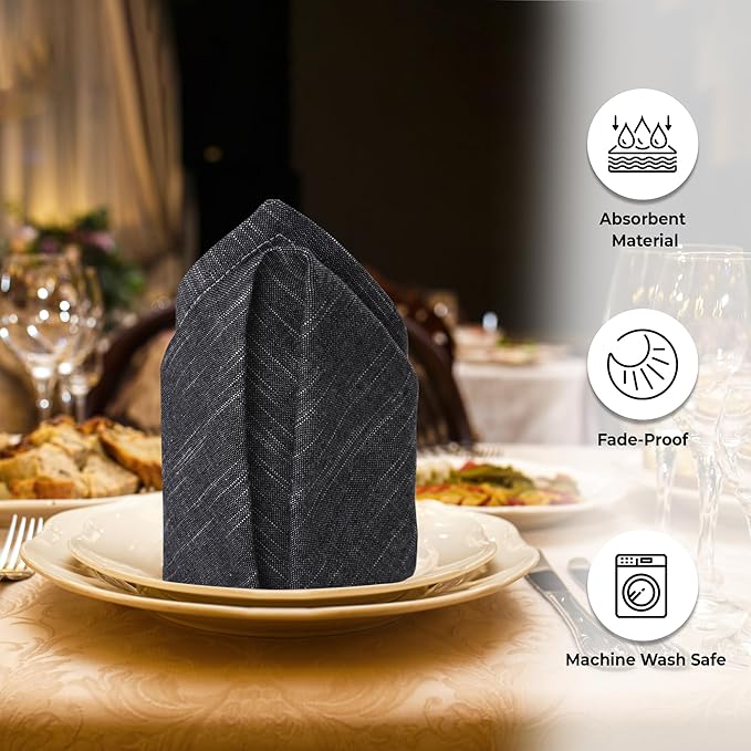 Urban Villa Dinner Napkins Black White Chambray Cloth Napkins Oversized 20x20 - Image 6
