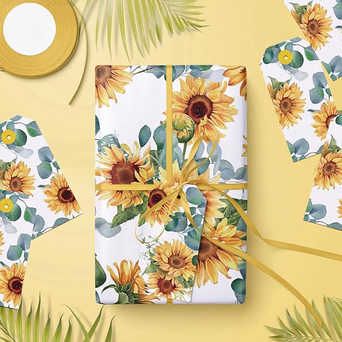 WRAPAHOLIC Kraft Sunflower Wrapping Paper Roll - Image 6