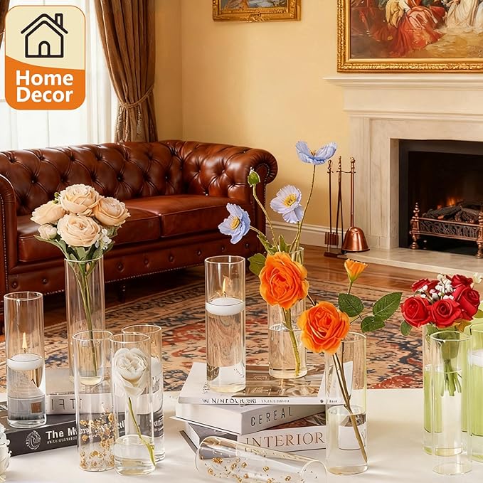 16Pcs Glass Cylinder Bud Vases for Centerpieces, 7.7 In Tall Clear Flower Vases - Image 4