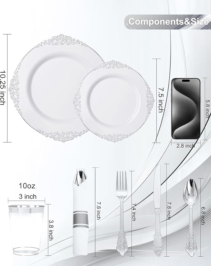 Nervure 350PCS Silver Plastic Plates - Image 3