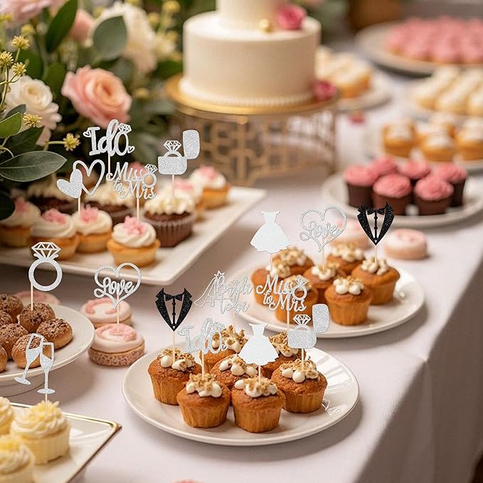 30 PCS Bride to Be Cupcake Toppers Glitter Wedding Cupcake Decorations I Do - Image 5