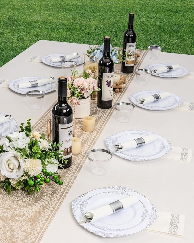 Goodluck 350 Piece Silver Plastic Dinnerware Set - Image 5