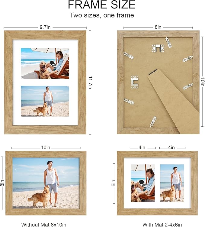 8x10 Picture Frame Set of 2, Natural Oak Wood Frame - Image 2
