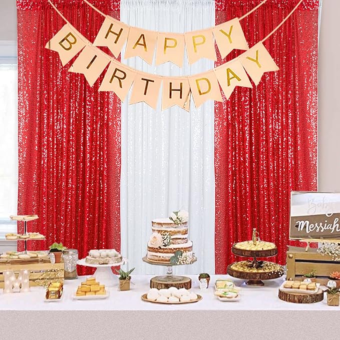 ShinyBeauty 4x10ft Red Sequin Backdrop Curtains | 16ft Glitter Wall Backdrop - Image 3
