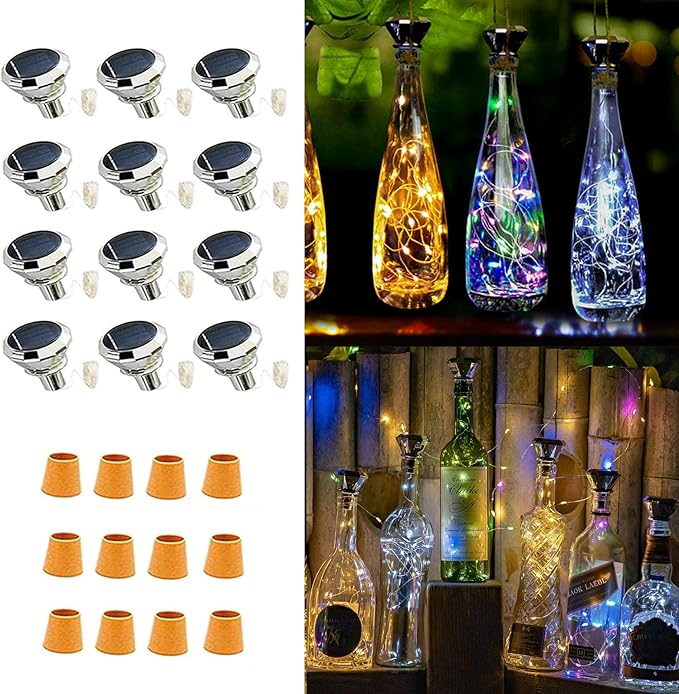 Upgraded 12 Pack Diamond Solar Wine Bottle Lights, 20 LEDs Waterproof Copper by YJFWAL