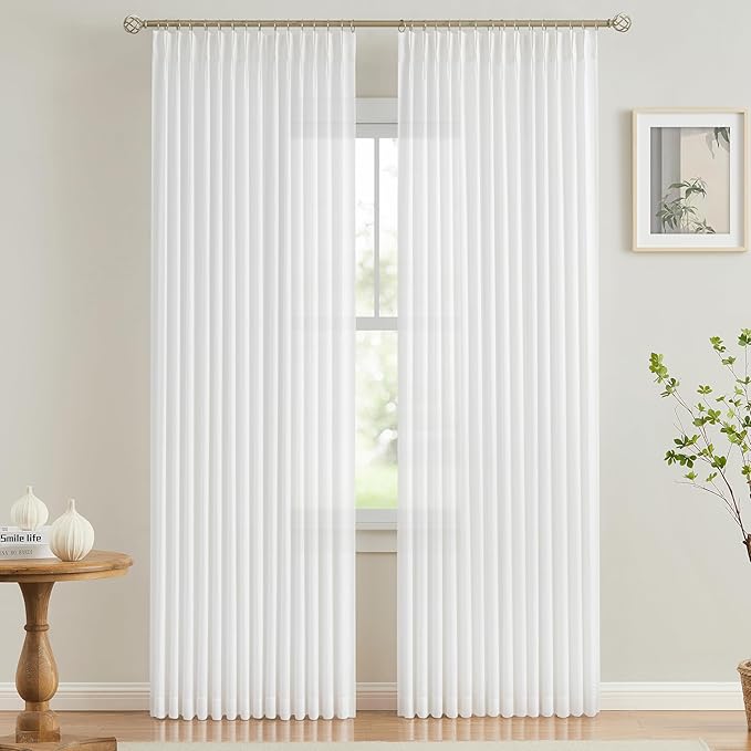 Vision Home White Pinch Pleated Semi Sheer Curtains Textured Light Filtering by VisionHome