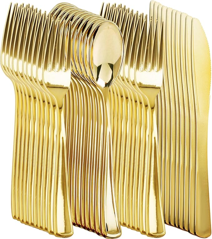 NOCCUR 400PCS Gold Plastic Silverware by NOCCUR