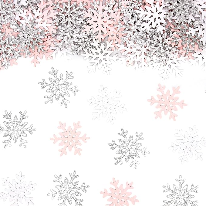 200PC White Pink Silver Snowflake Confetti by Vofrise