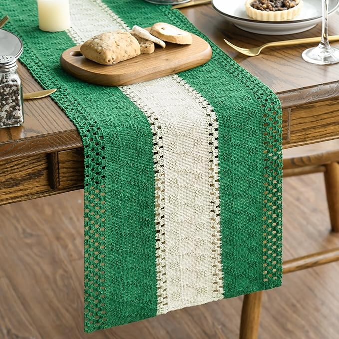 Artoid Mode Dark Green Farmhouse Rustic Table Runner, Seasonal Hollow Kitchen by ArtoidMode