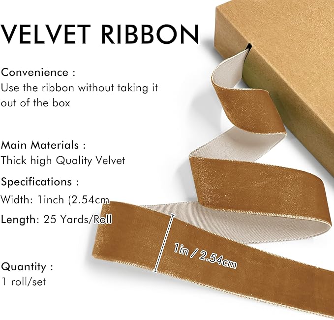 Copper Velvet Ribbon 1'' 25 Yards - Image 2