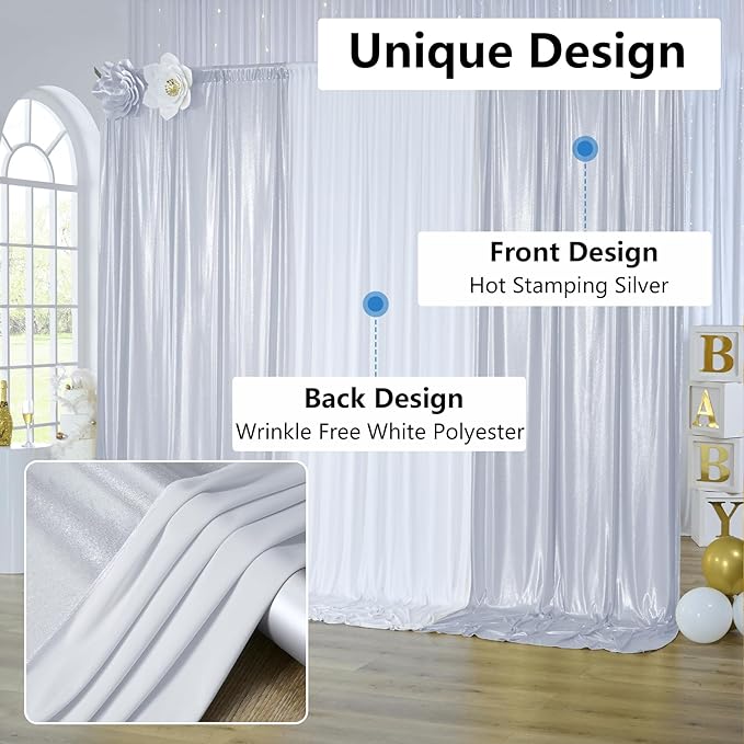 40x10 ft Wrinkle Free Silver Sequin Backdrop Curtain - Image 6