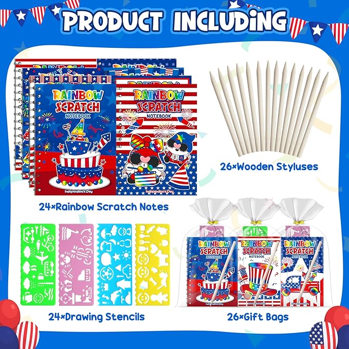Party Favors for Kids: 24 Pack 4th of July Rainbow Scratch Art Notebook - Image 2