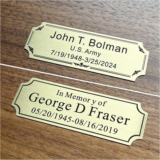 3" W x 1" H Personalized Custom Engraved Brushed Gold Solid Brass Plate Frame - Image 2