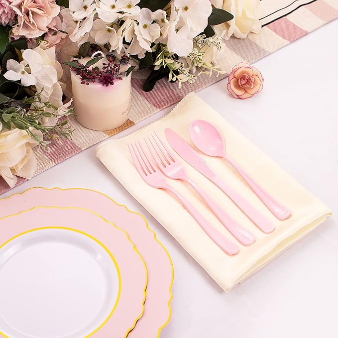 WDF 160 Piece Pink Plastic Silverware - Image 2