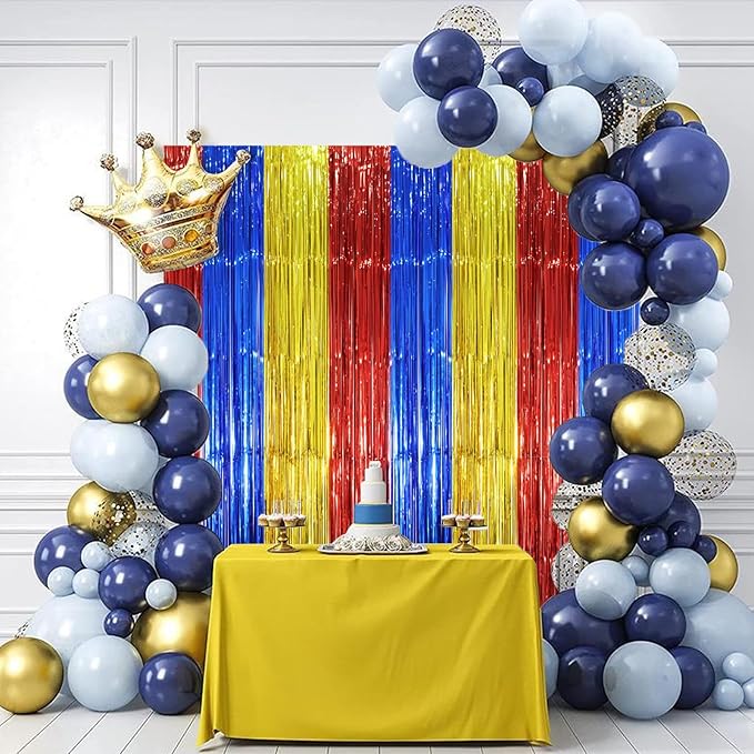 2 Pack Blue Red Gold Foil Fringe Backdrop Curtains, Tinsel Streamers Party - Image 7
