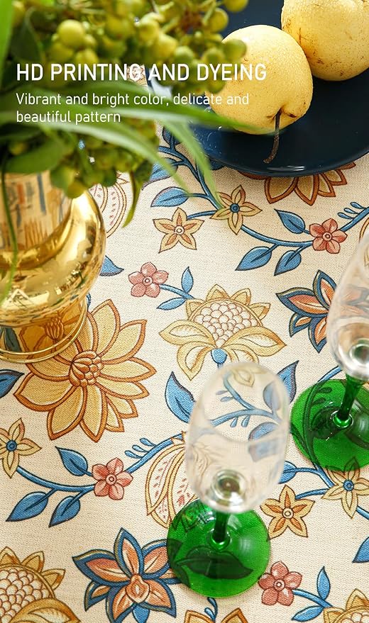 ISAENNE Designer Bohemian Floral Small Round Tablecloth, Linen Colorful Table - Image 4