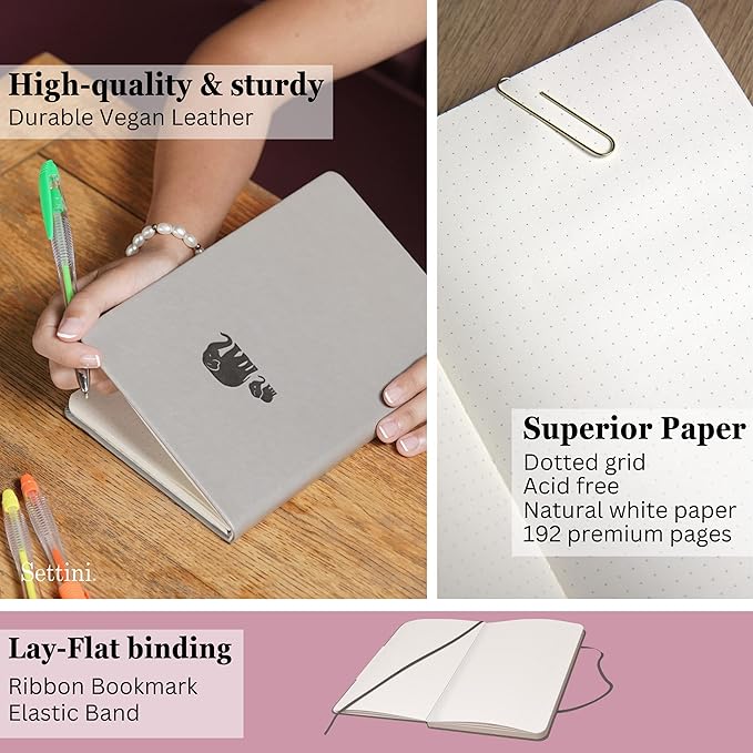 SETTINI Dotted Journal, 192 Archival-Quality Pages, QuillEase Bleed-Free Paper - Image 3