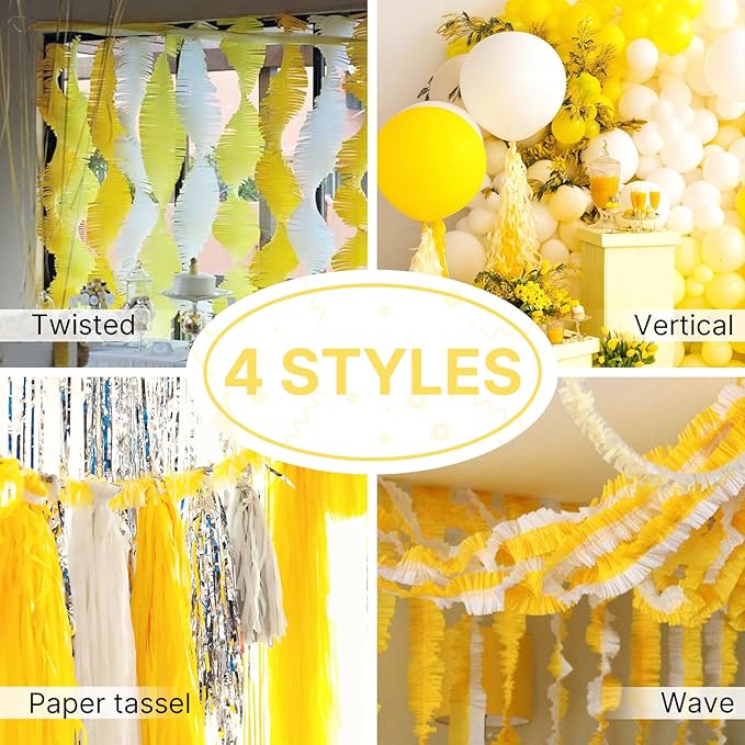 PartyWoo Crepe Paper Streamers 4 Rolls 328ft, Pack of Yellow Crepe Paper - Image 6