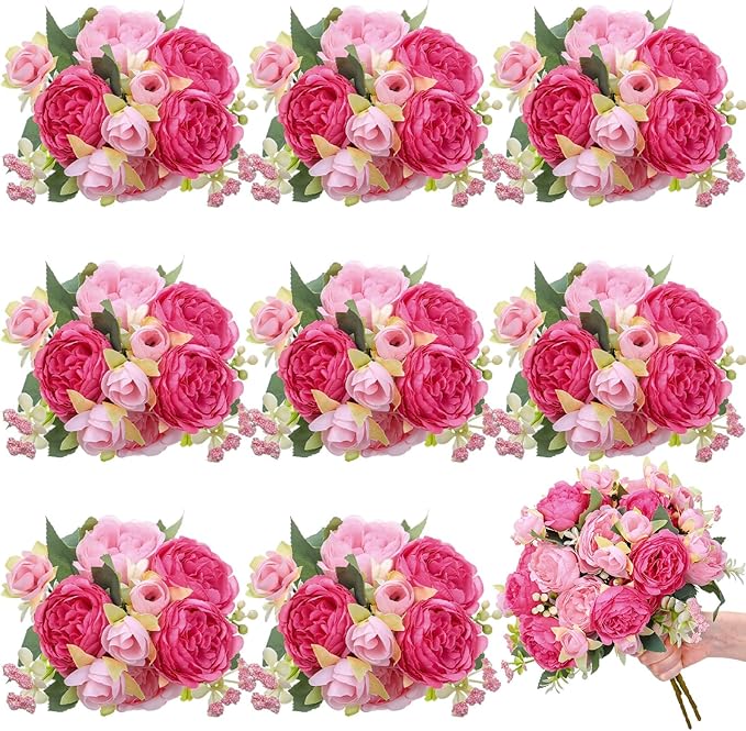 8 Bundles Artificial Peonies Flowers Boho Faux Flowers Arrangements Artificial by Yuxung