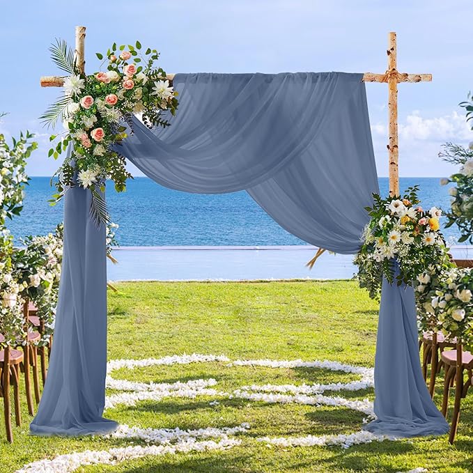 SiinvdaBZX 2 Panels Wedding Arch Draping Fabric 30" x 20Ft Dusty Blue Sheer - Image 5