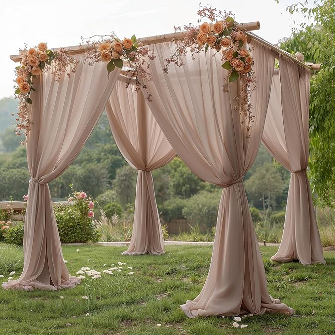 10ft x 10ft Taupe Backdrop Curtain Drapes, Wrinkle-Free Sheer Chiffon Fabric - Image 2