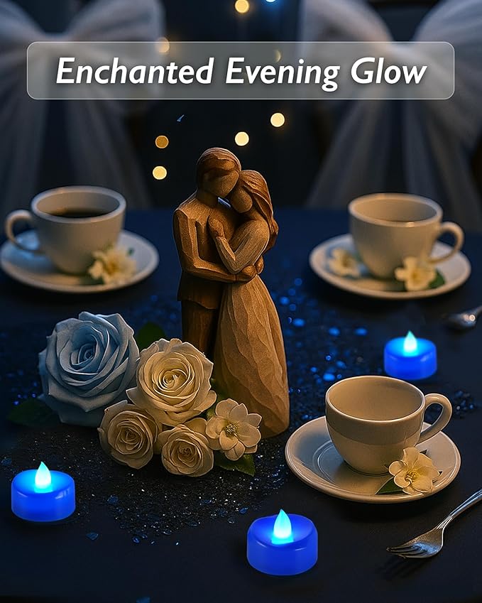 Raycare Blue LED Tea Lights Battery Operated, 200+Hour Flickering Votive Candles - Image 6