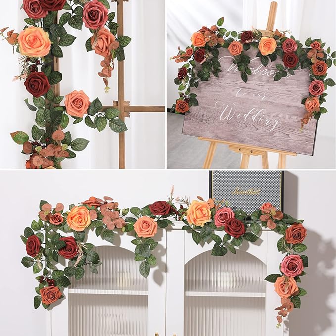 5FT Artificial Rose Flower Burgundy Fake Floral Garland - Image 6