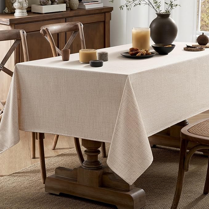 MIULEE Ivory Linen Tablecloth 60x104 Inch Rectangle Table Cloth Waterproof - Image 5