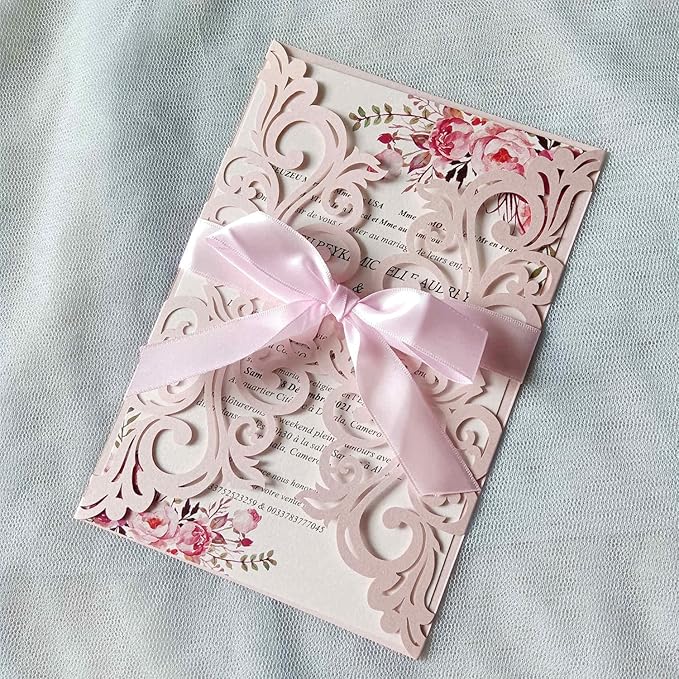 25PCS Blush Pink Laser Cut Wedding Invitations Cards by Unknown