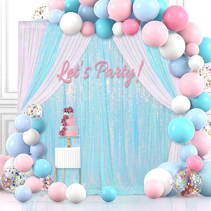 Blue Iridescent Sequin Backdrop 8ft x 8ft Glitter Photo Booth Black Backdrop - Image 4