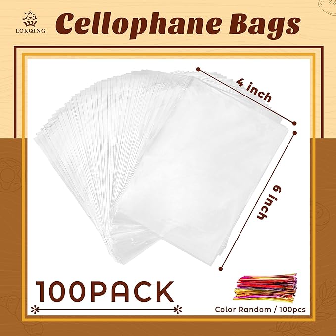 LOKIQNG Cellophane Bags Plastic Treat Bag Clear Cookie Candy Bags - Image 4
