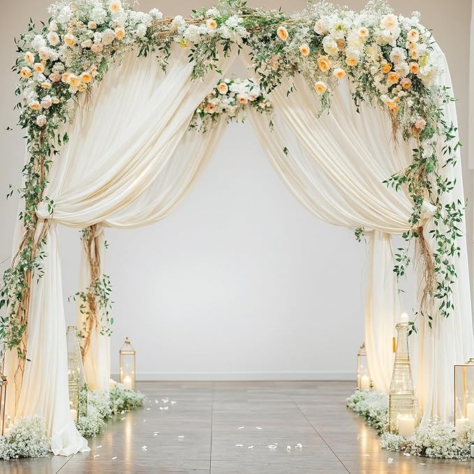 Wedding Arch Draping Fabric, 2 Panels 18FT Beige Arch Drapes Chiffon Fabric - Image 8