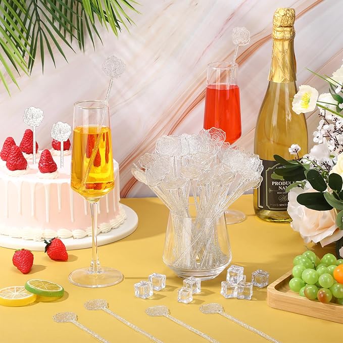 100 Pcs Silver Glitter Drink Stirrers Cocktails Plastic Swizzle Sticks 7.5 Inch - Image 4