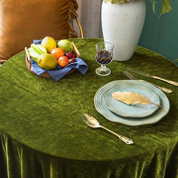Velvet Tablecloth Luxurious Solid Round Table Cloth, Oblong Retro Farmhouse - Image 5