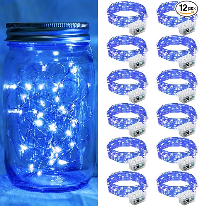 12 Pack Blue Fairy Lights 7Ft 20 LED Twinkle String Lights 3 Modes Battery by chzk