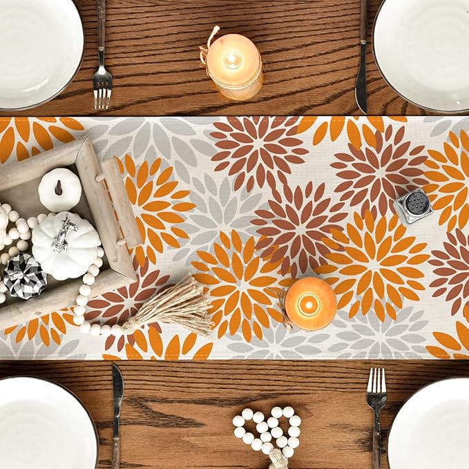 Artoid Mode Orange Dahlia Floral Pinnata Fall Table Runner, Seasonal Autumn - Image 4
