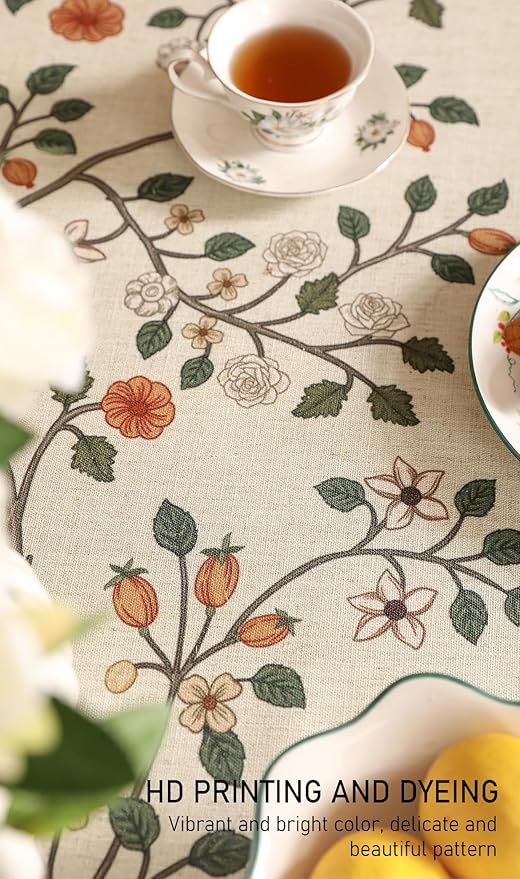 ISAENNE Designer Floral Small Round Tablecloth, French Linen Light Beige Indoor - Image 4
