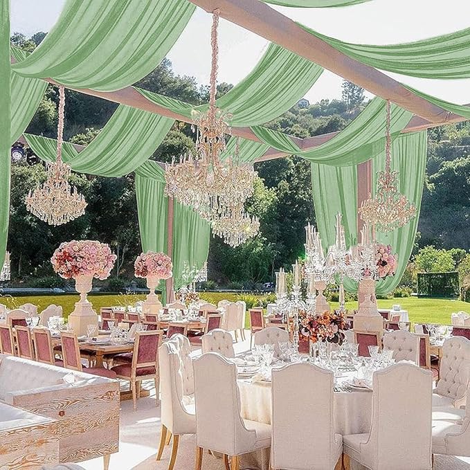 MODFUNS Sage Green Wedding Arch Draping Fabric 5x20ft 4 Panels Sheer Ceiling by MODFUNS