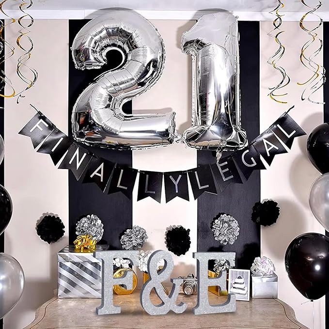 TONIFUL 8 Inch Silver Glitter Letter E Table Centerpiece A-Z Silver Birthday - Image 4