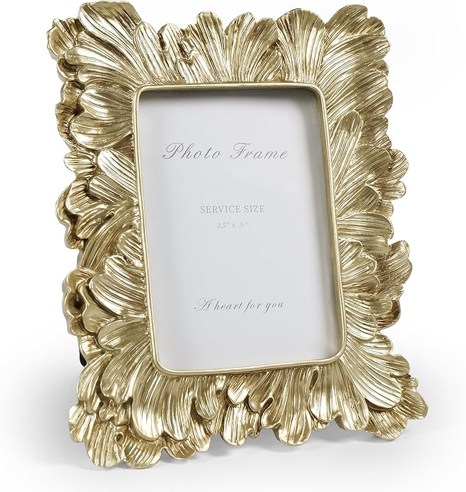 Cuspin Small Gold Picture Frame 3x5 Frames, Vintage Gold Palm Leaves Textured by Cuspin