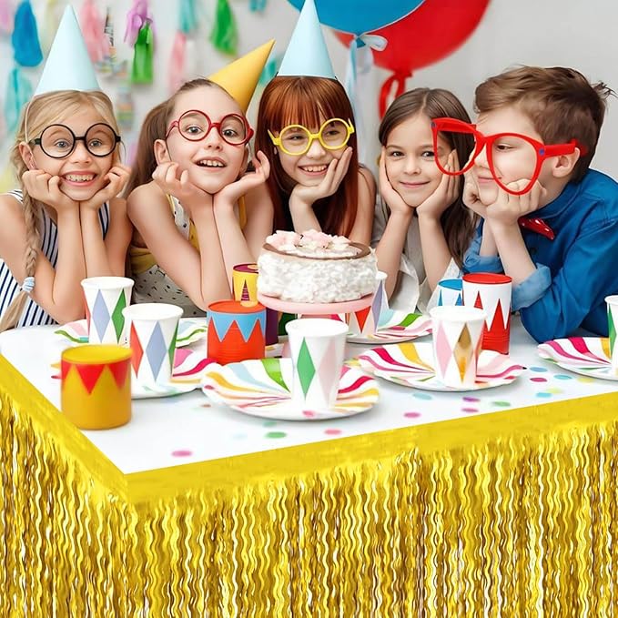 6 Pack 29x108 Inch Gold Wave Foil Fringe Table Skirts Metallic Banner - Image 5