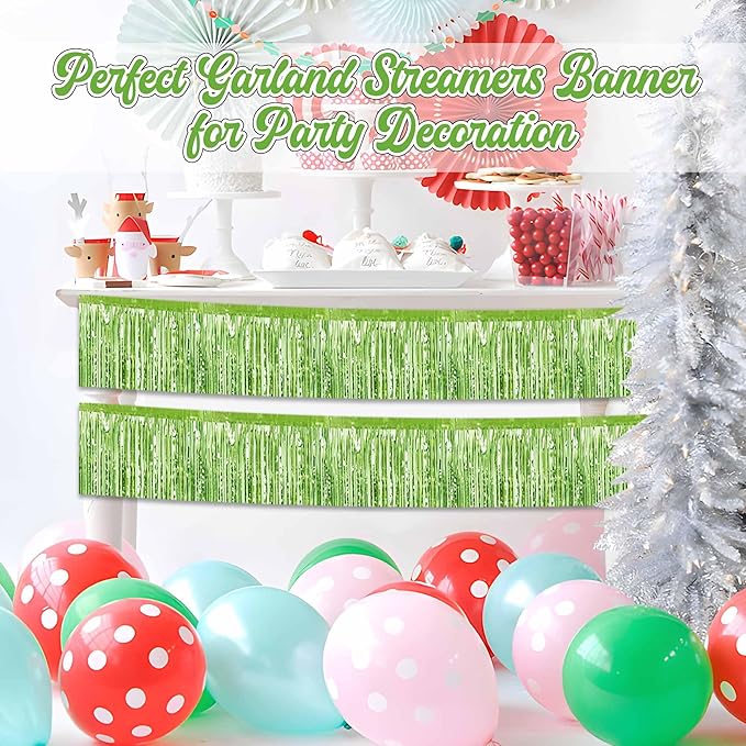 4 Pack 10 Ft Light Green Foil Fringe Garland Metallic Streamers Tinsel Banner - Image 4