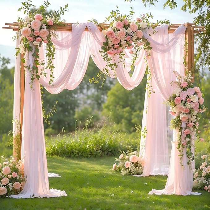 Wedding Arch Draping Fabric, 1 Panel 28" x 19Ft Blush Arch Drapes Sheer - Image 6