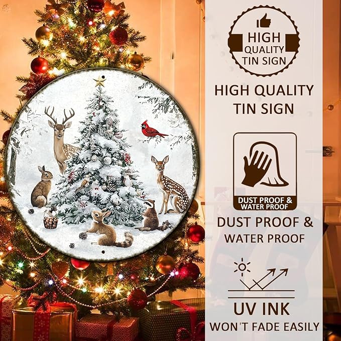Round Christmas Snow Animals Metal Tin Sign - Image 4