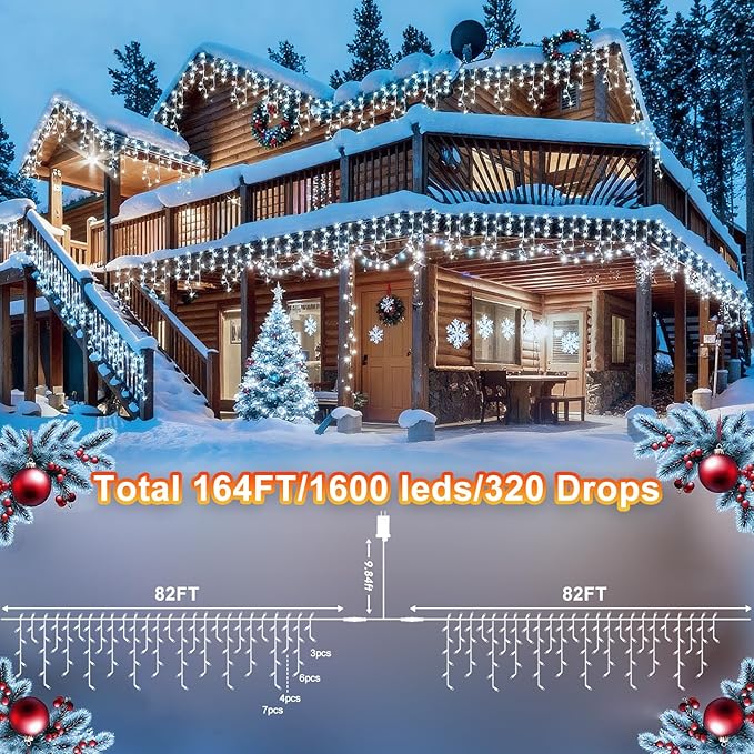 KNONEW 164FT 1600 LED Christmas Lights Outdoor Decoration White Timer 8Modes - Image 2