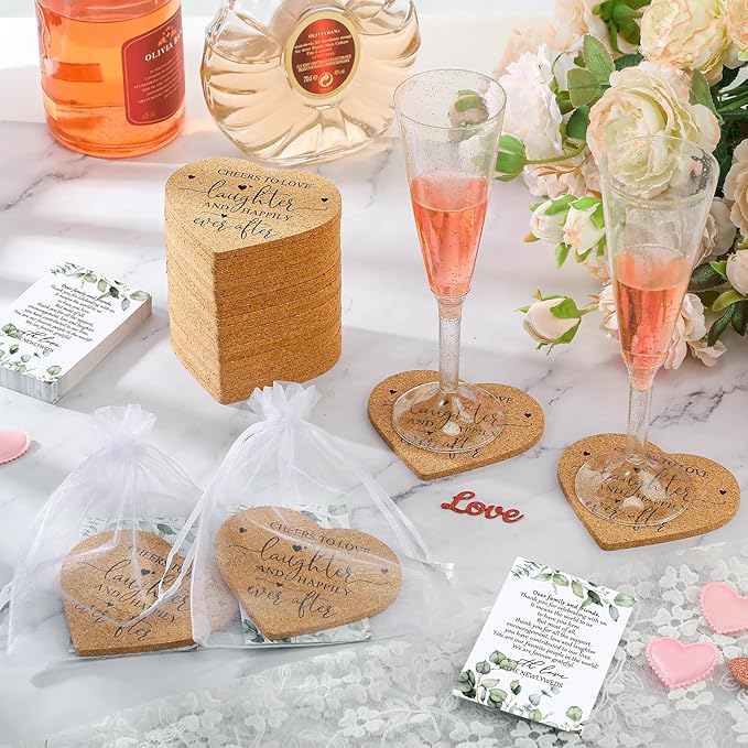 Uiifan 25 Set Wedding Favors for Guest Coaster Gifts Bulk Heart Shaped Coasters - Image 4