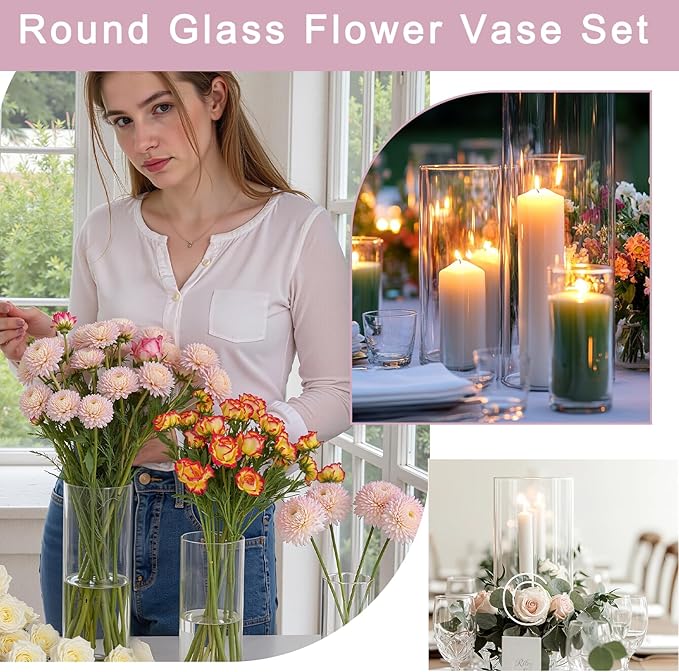 16 Pcs Cylinder Vases Set, 10 Inch Tall Clear Glass Vases - Image 6