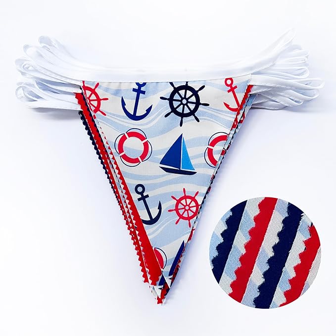 32Ft Nautical Party Decorations Red Blue White Nautical Themed Fabric Banner - Image 2