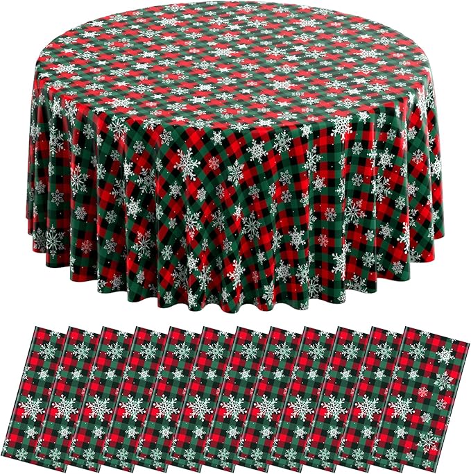 12Pcs Christmas Buffalo Plaid Snowflake Party Tablecloths Decorations, Plastic by JectivsPartyDecorations
